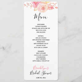 Floral Pink Vrijgezellenfeest Menu Kaart