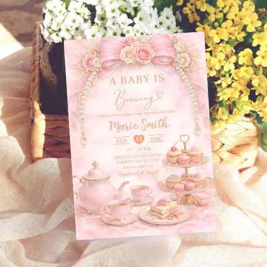 floral pink watercolor baby shower tea coquette in kaart