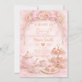 floral pink watercolor baby shower tea coquette in kaart (Voorkant)