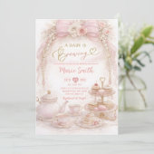 floral pink watercolor baby shower tea coquette kaart (Staand voorkant)
