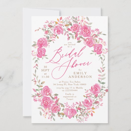 Floral Pink Waterverf Bridal Shower Kaart (Voorkant)