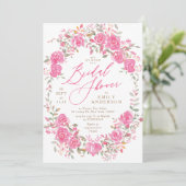 Floral Pink Waterverf Bridal Shower Kaart (Staand voorkant)