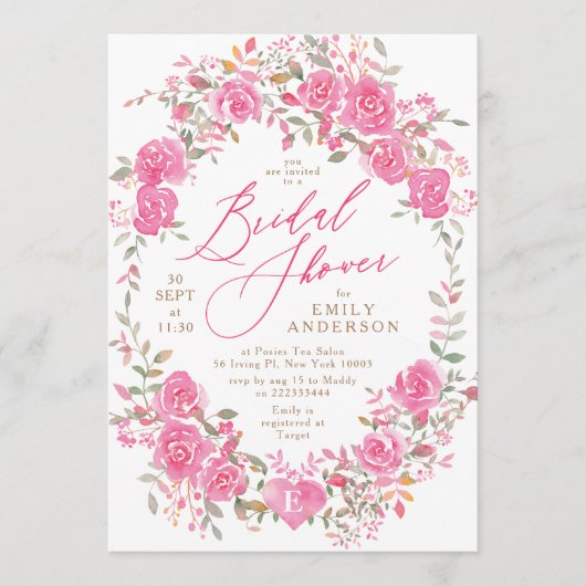 Floral Pink Waterverf Bridal Shower Kaart (Voorkant)