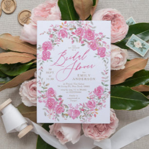 Floral Pink Waterverf Bridal Shower Kaart