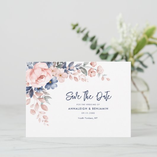 Floral Pink Waterverf Wedding Save the Date (Staand voorkant)
