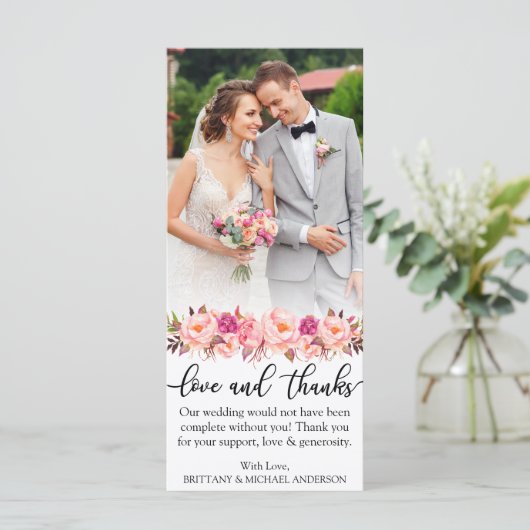 Floral Pink Weddenschap Foto kaart voor liefhebber (Staand voorkant)
