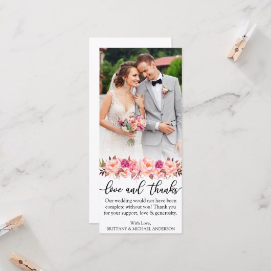 Floral Pink Weddenschap Foto kaart voor liefhebber (Voorkant / Achterkant in situ)