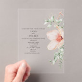 Floral Pink Wedding Acryl Uitnodigingen (Insitu (Draagbaar))