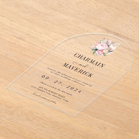 Floral Pink Wedding Acryl Uitnodigingen (Laagn)