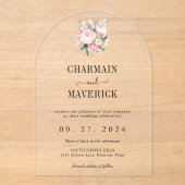 Floral Pink Wedding Acryl Uitnodigingen (Voorkant)