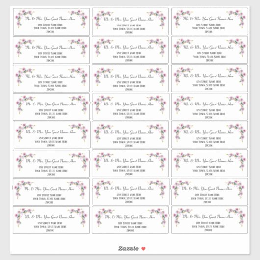 Floral Pink Wedding Adresetiketten Sticker (Vel)