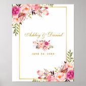 Floral Pink Wedding Guest Book Alternative Poster (Voorkant)