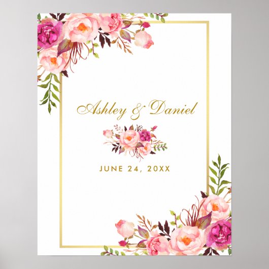 Floral Pink Wedding Guest Book Alternative Poster (Voorkant)