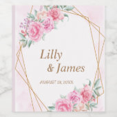 Floral Pink Wedding Wijn Etiket (Enkel label)