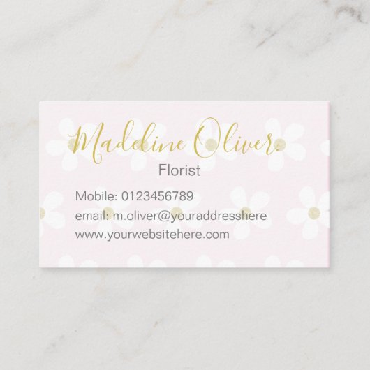 Floral Pink White Daisy Florist Professional Visitekaartje (Achterkant)