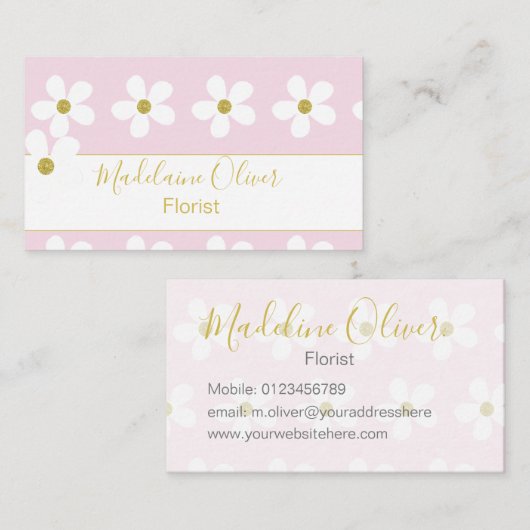 Floral Pink White Daisy Florist Professional Visitekaartje (Voorkant / Achterkant)