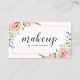 Floral Pink White Elegant Makeup Artist Visitekaartje