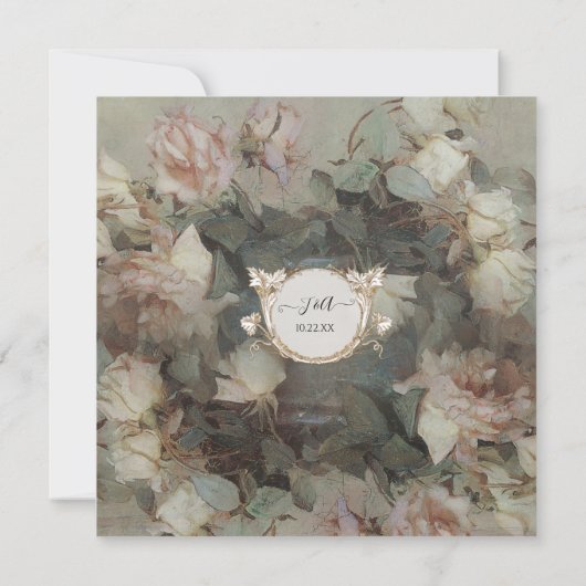 Floral Pink White Rose Gold Gilded  Script Kaart (Achterkant)