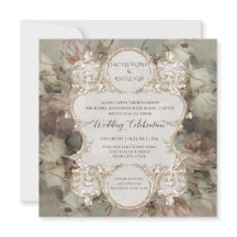 Floral Pink White Rose Gold Gilded  Script