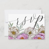 Floral Pink & White Waterverf Wedding RSVP (Voorkant)