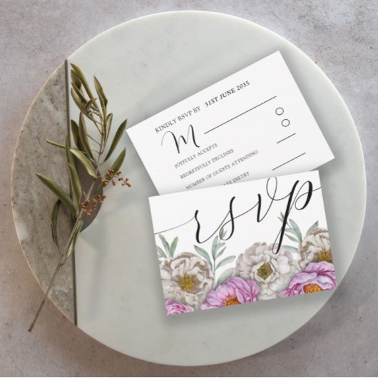 Floral Pink & White Waterverf Wedding RSVP