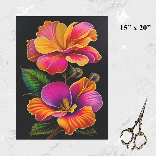 Floral Pink Yellow Botanical Illustratie Tissuepapier