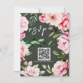 Floral Pioen Magnolia Groene Bruiloft QR RSVP Kaartje (Voorkant)
