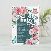 Floral Pioen Vlinder Baby Meisje Douche Kaart (Staand voorkant)