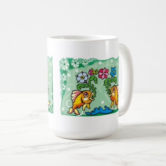 Floral Pisces Vis met bloemen Koffiemok (Voorkant rechts)