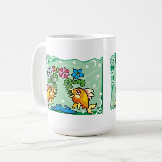 Floral Pisces Vis met bloemen Koffiemok (Voorkant links)