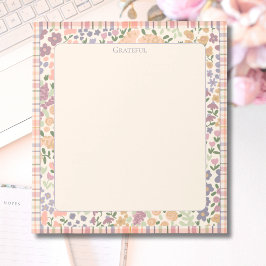 Floral Plaid “Grateful” Notepad –Pastel Stationery Notitieblok