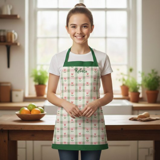 Floral Plaid Kids' Apron with Custom Name Schort
