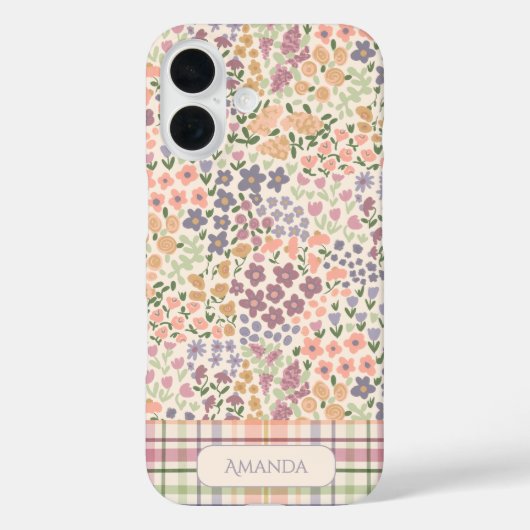 Floral & Plaid Personalized Name Phone Case  (Achterkant)