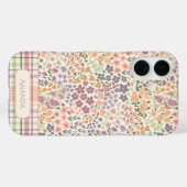 Floral & Plaid Personalized Name Phone Case  (Achterkant (horizontaal))