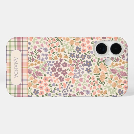 Floral & Plaid Personalized Name Phone Case (Achterkant (horizontaal))