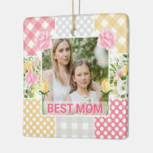 Floral & Plaid Photo Frame Mother's Day Keramisch Ornament (Links)