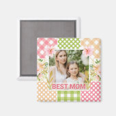 Floral & Plaid Photo Frame Mother's Day Magneet (Voorkant / Achterkant)