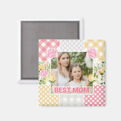 Floral & Plaid Photo Frame Mother's Day Magneet (Voorkant / Achterkant)