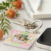 Floral & Plaid Photo Frame Mother's Day Sleutelhanger (Voorkant Rechts)