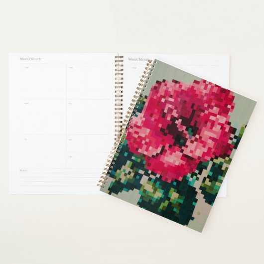 Floral planner with pink pixel hibiscus (Display)