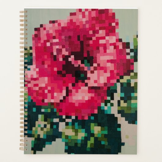 Floral planner with pink pixel hibiscus (Voorkant)