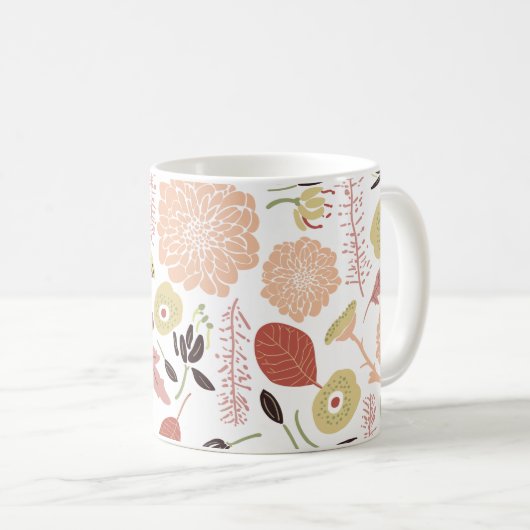 Floral Playful Botanical Mix Peach Green Whimsical Koffiemok (Voorkant rechts)