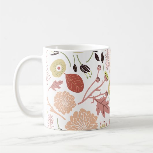 Floral Playful Botanical Mix Peach Green Whimsical Koffiemok (Links)
