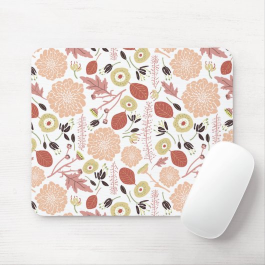 Floral Playful Botanical Mix Peach Green Whimsical Muismat (Met muis)