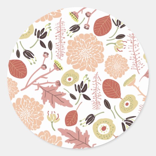Floral Playful Botanical Mix Peach Green Whimsical Ronde Sticker (Voorkant)