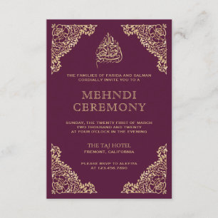 Floral  Plum en Gold Islamic Muslim Mehndi Informatiekaartje