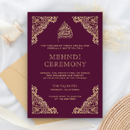 Floral  Plum en Gold Islamic Muslim Mehndi Informatiekaartje