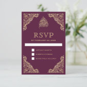 Floral  Plum en Gold Islamic Muslim RSVP Kaartje (Staand voorkant)