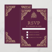 Floral  Plum en Gold Islamic Muslim RSVP Kaartje (Voorkant / Achterkant)