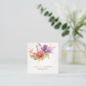 Floral plum en rode waterverf bruiloft planner vierkante visitekaartje (Staand voorkant)